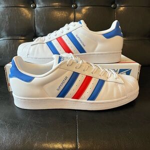 Adidas Superstar White Blue Red